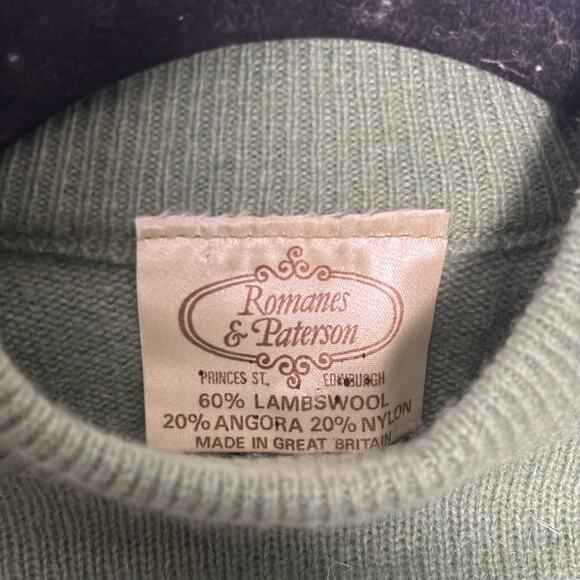 Vintage 70s Lambswool Angora Blend Mock Neck Sweater UK England British Green 40 - Picture 3 of 8